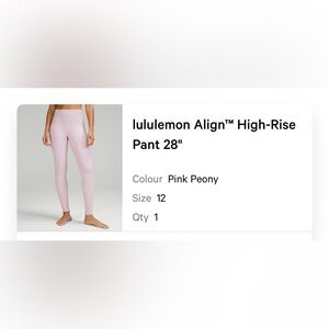Lululemon Align High-Rise Pant 28" - Pink Peony